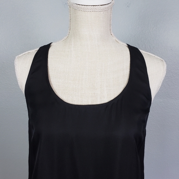 CLUB MONACO 100% Silk Racerback Pleated Shift Dress Sz 4 Black Formal Cocktail - Picture 5 of 11